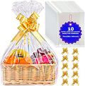 MAARA Extra Large Cellophane Wrap Bags For Hampers, Pack Of 10 (70CMX100CM/30"X40") Clear Hamper Basket Gift Bags For Present Packaging, Hamper Wrapping Cellophane With 10 Pull Bows