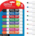 Berol Dry Wipe Whiteboard Marker Pens | Bullet Tip | Assorted Colours | 8 Count Dry Erase Markers