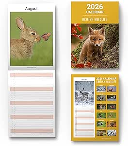 2025 British Wildlife Family Calendar Slim Wall Month to View Family Monthly Planner Organiser Aesthetic Design and UK Holidays