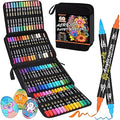 NICETY Acrylic Paint Pens - 60 Colours Dual Tip Brush Markers for Rock Painting, Stone, Wood, Glass, Ceramic - Fine & Brush Tip Water Based