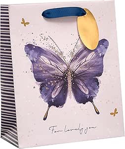 UK Greetings Medium Gift Bag for Her/Friend - For Birthdays, Thank You, Congratulations or Other Gifts - Butterfly Design