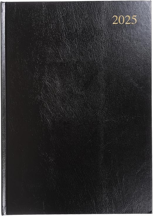 Collins Essential 2025 A4 Week to View Leather Hardback Diary ESSA43.99-25 Black