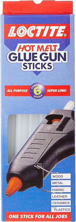 Loctite Hot Melt Glue Gun Sticks, All Purpose Hot Glue Gun Refills for DIY, Craft & Repair, Glue Gun Refills with High Transparency Drying for Wood, Metal, PVC & More, 1 x 6 Sticks