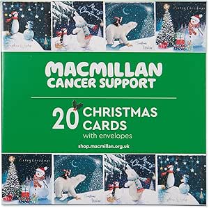 Macmillan Winter Scenes Charity Christmas Cards – Pack of 20 Luxury and Eco-Friendly Christmas Cards. Boxed Multipack of 4 Seasonal Christmas Designs. 127x127mm Card Size.
