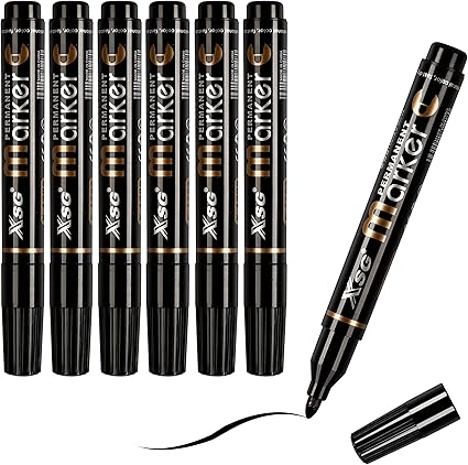 Black Permanent Marker pens, Bullet Tip,6-count thick markers,Works on Wood,Stone,Plastic,Metal and Glass for Doodling, Coloring, Marking by XSG