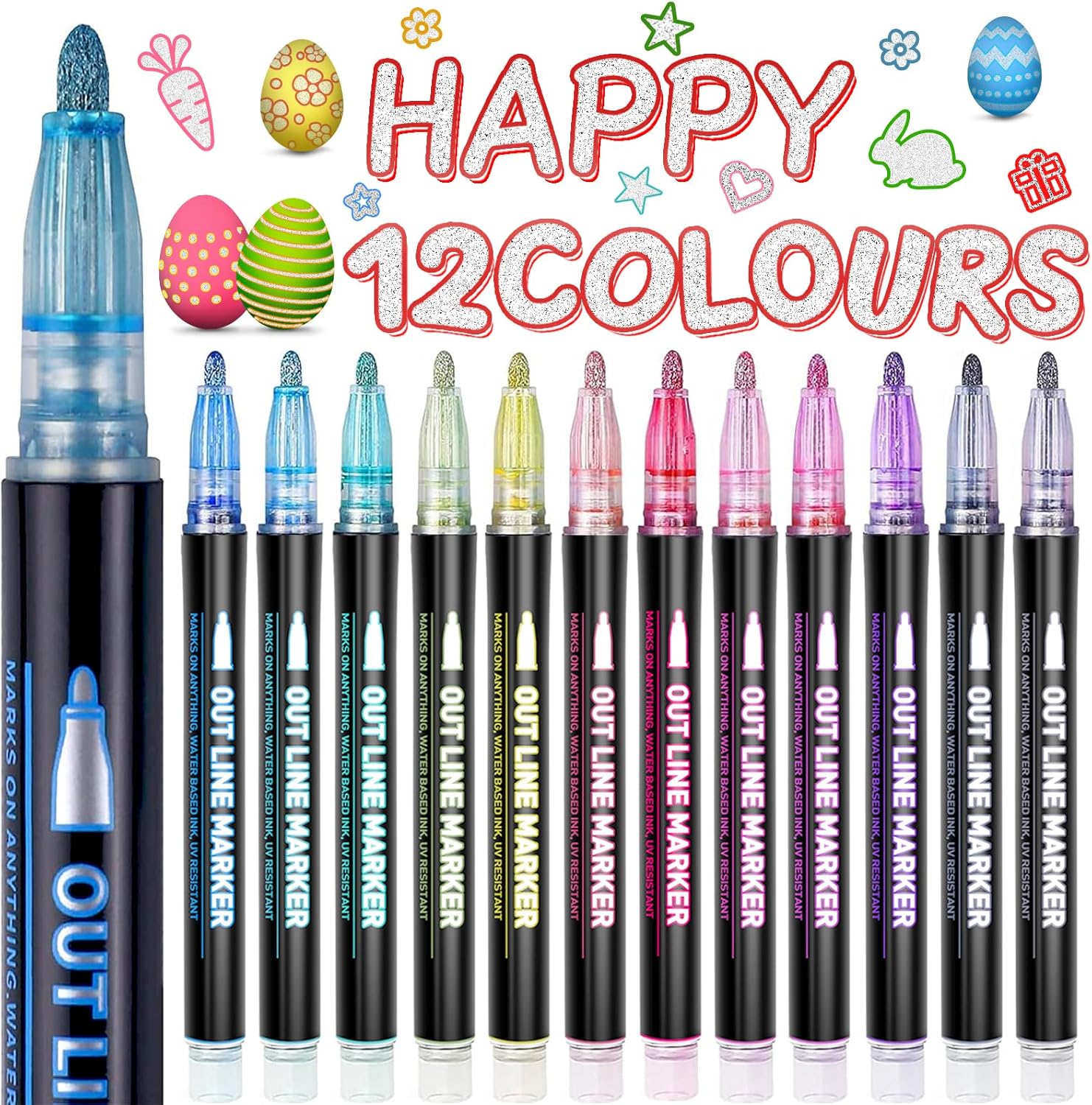 Lenski Gifts for Teenage Girls, Easter Gifts for Kids, 12 Colouring Pens Glitter Pens Outline Marker Pens, Gift s for 4-13 Year Old Art Supplies, Arts and Crafts for Kids, Metallic for Scrapbook