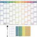 Large 2025 Wall Planner Set A1 Size (86 x 59cm) Laminated Folded Wall Calendar Pen Eraser Adhesive Dots & Stickers Family School Office by Glacient