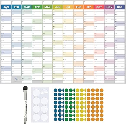 Large 2025 Wall Planner Set A1 Size (86 x 59cm) Laminated Folded Wall Calendar Pen Eraser Adhesive Dots & Stickers Family School Office by Glacient
