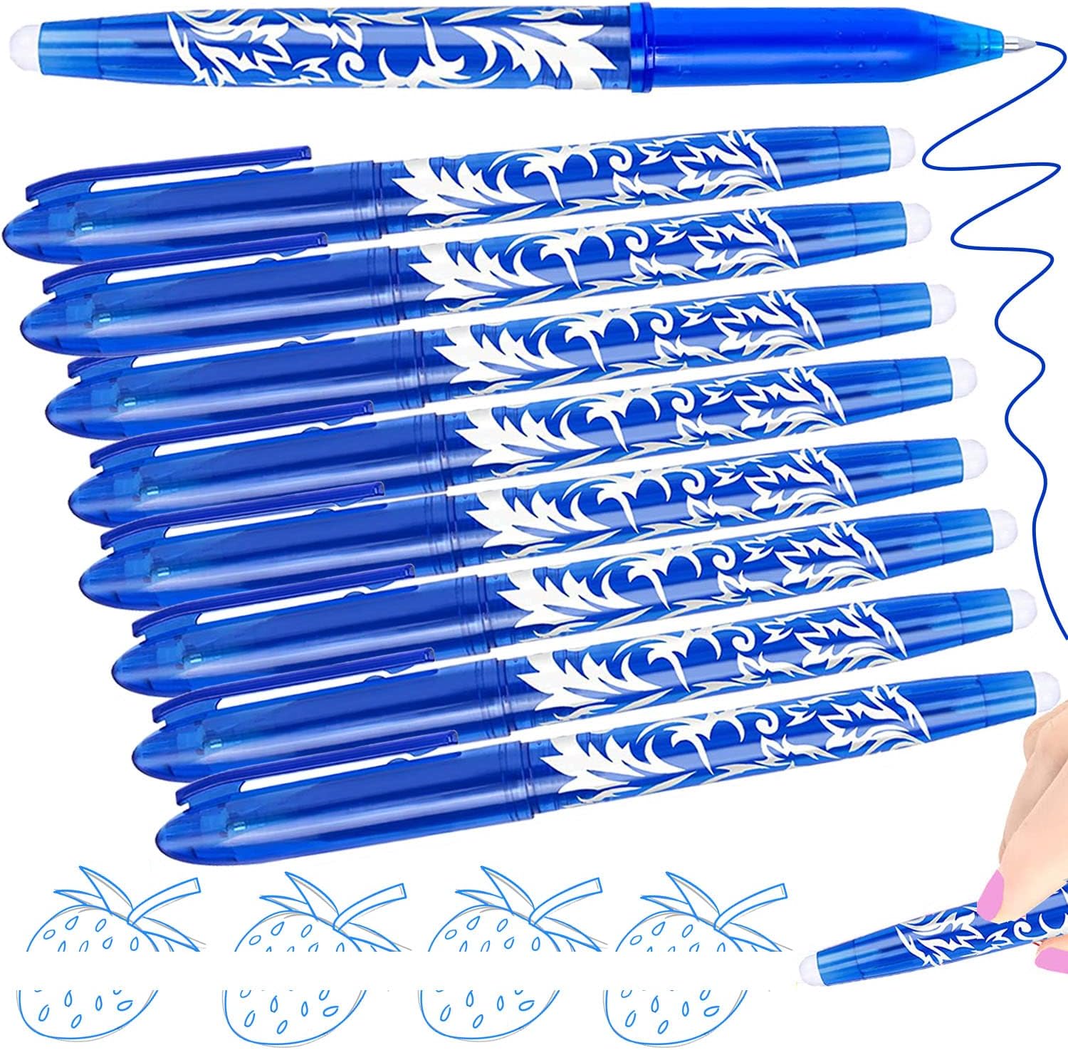 8 Erasable Pens Blue - Rub Out Pens Erasable Gel Pens with Rubbers on the End, Cool Friction Pen with Eraser, Ballpoint Writing Pen that Rub Out, Stationary Office Supplies School Gifts for Teacher