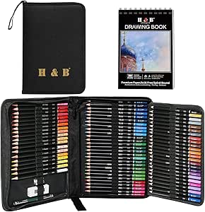 H & B 76pcs Colouring Pencils Set for Drawing Sketching Blending,Coloured Pencils for Adults,Artists,Beginners Professional Art Supplies with Sketchbook