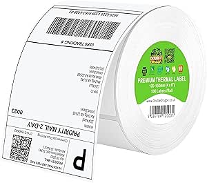 Double Dragon 100 x 150 mm (4" x 6") Premium Coated Self-Adhesive Direct Thermal Label for Zebra, MUNBYN Printers [1 Roll - 500 Label]