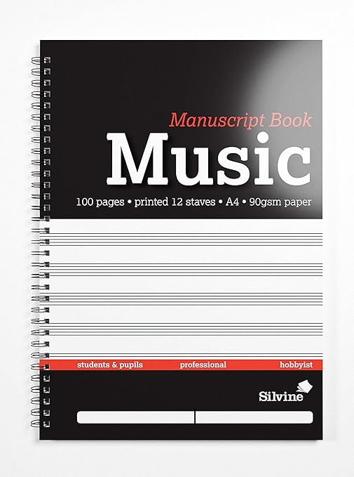 Silvine A4 Music Manuscript Book - Printed 12 Stave (100 Pages)
