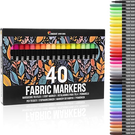 Zenacolor Fabric Pens - Set of 40 - Non Toxic, Indelible and Permanent Fabric Paint, Pens Fine Point Tip - Fine Point Textile Marker Pen