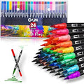 OSUM Colouring Pens wallet of 24 | Felt Fine Tip Pens - Coloured Dual Tip Brush Markers and Fineliners Art Supplies for Adult Colouring Books Painting Sketching Highlighting (Modern)