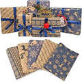 Christmas Wrapping Paper Set, 10 Pack Folded Sheets (5 Designs, 2 Each) 70x50cm – Kraft & Navy Gift Wrap Paper with Reindeer and Snowflake Prints – Recyclable Xmas Wrapping for Gifts & Holidays