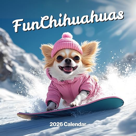 Chihuahua Calendar 2026 - Funny Dog Wall Calendar 2026. Large 12 Month, Month to View with Notes & Checklist Pages, UK Made by Fun Pugs