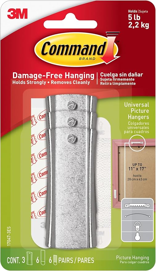 Command Large Universal Frame Hanger, 3-Hangers, 6-Strips, 6-Frame Stabilizer Strips, Decorate Damage