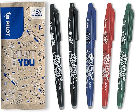 Pilot Frixion Erasable Rollerball 0.7 mm Tip- 2 Black, 1 Blue, 1 Red, 1 Green, Pack of 5