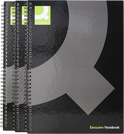Q-Connect Hardback Wirebound Book, A4, Black, Pack of 3