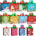 12 Pack Christmas Tote Bags with Tissue Paper Includes 8 Large 13",4 Medium 10" Treat Bags for Xmas Party Favors