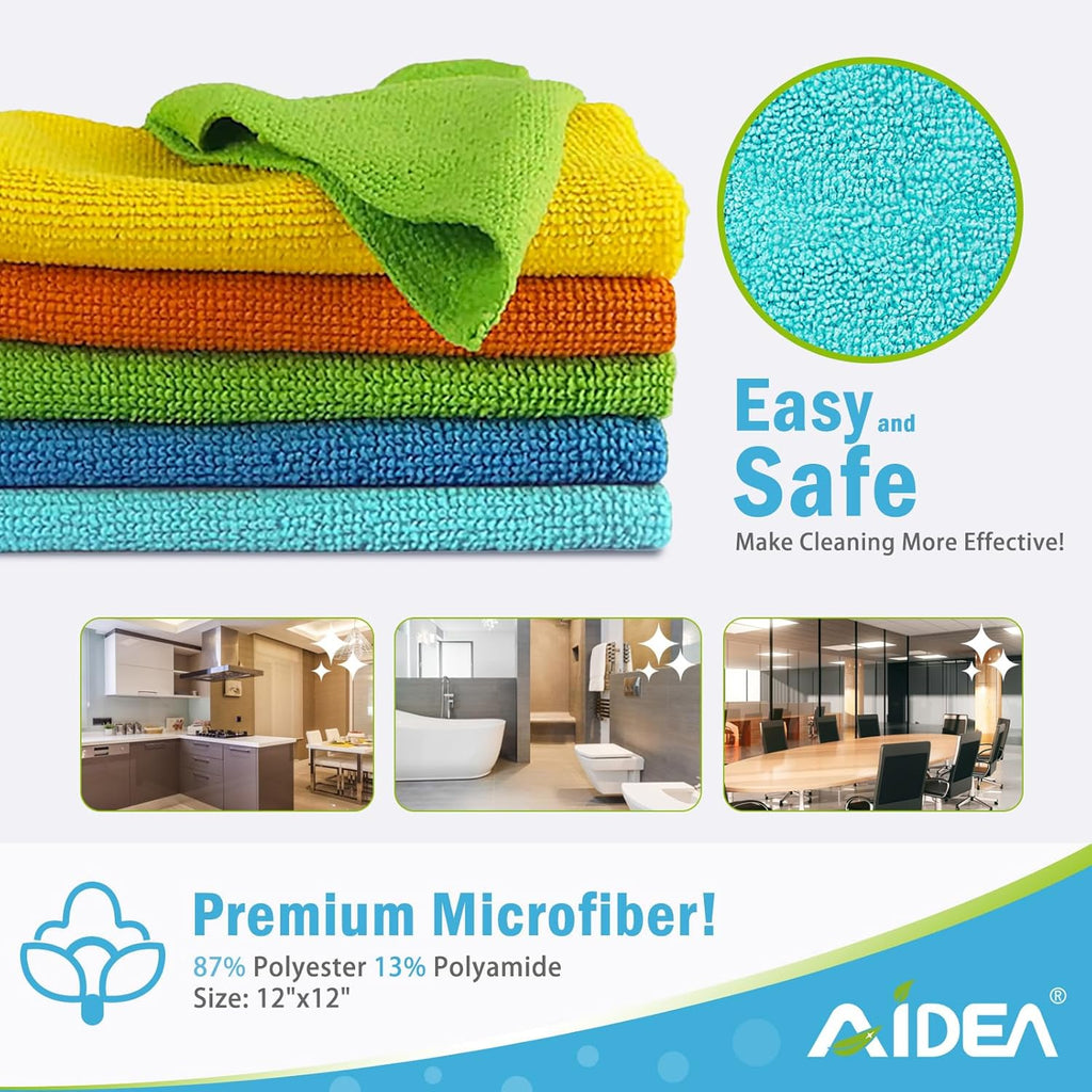 AIDEA Microfibre Cleaning Cloths, Pack of 8, Reusable Lint-Free 30×30 cm