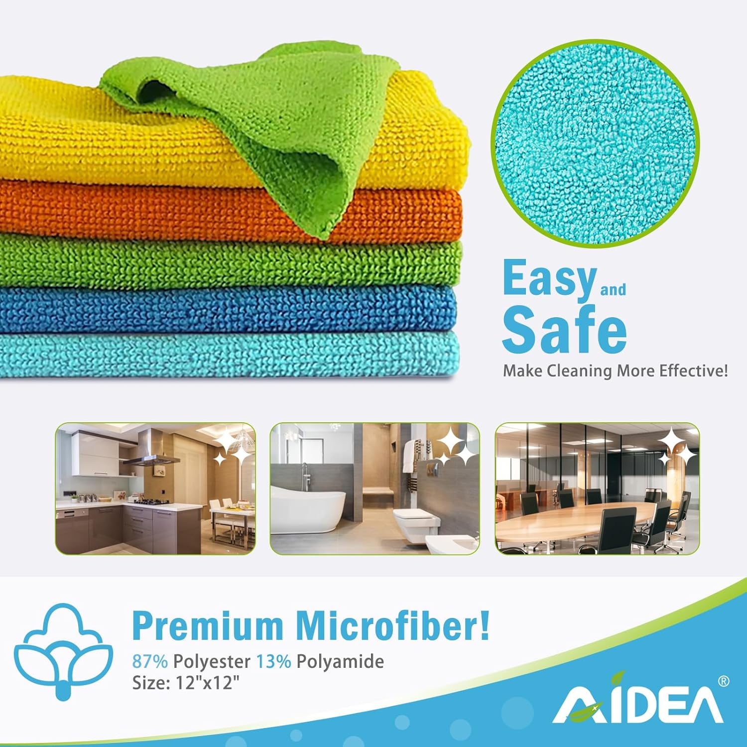 AIDEA Microfibre Cleaning Cloths, Pack of 8, Reusable Lint-Free 30×30 cm