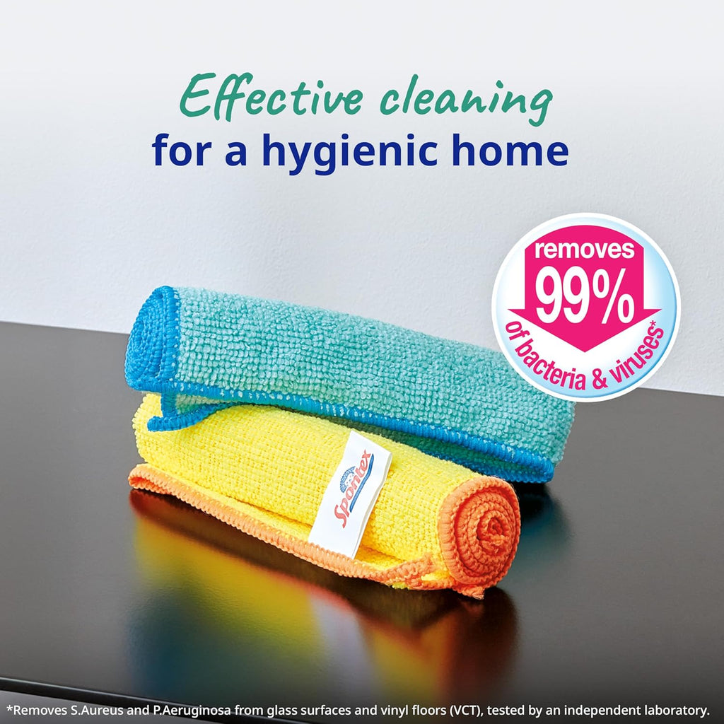 Spontex Microfibre Cleaning Cloths, 4-Pack, 30×30 cm, Assorted Colors