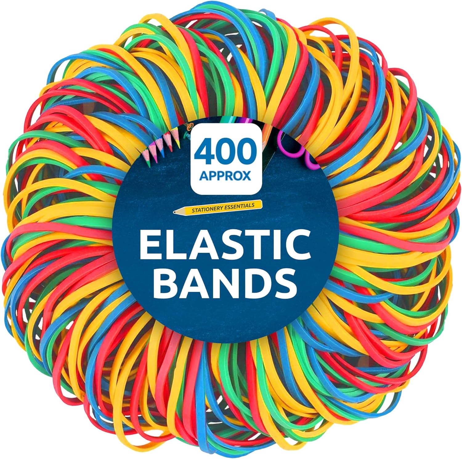 SOL 400pk Elastic Bands – Coloured Thick Rubber Loops in Various Sizes for Home & Office Use, Secure Binding for Bundling & Organising, Flexible Stationery Accessory