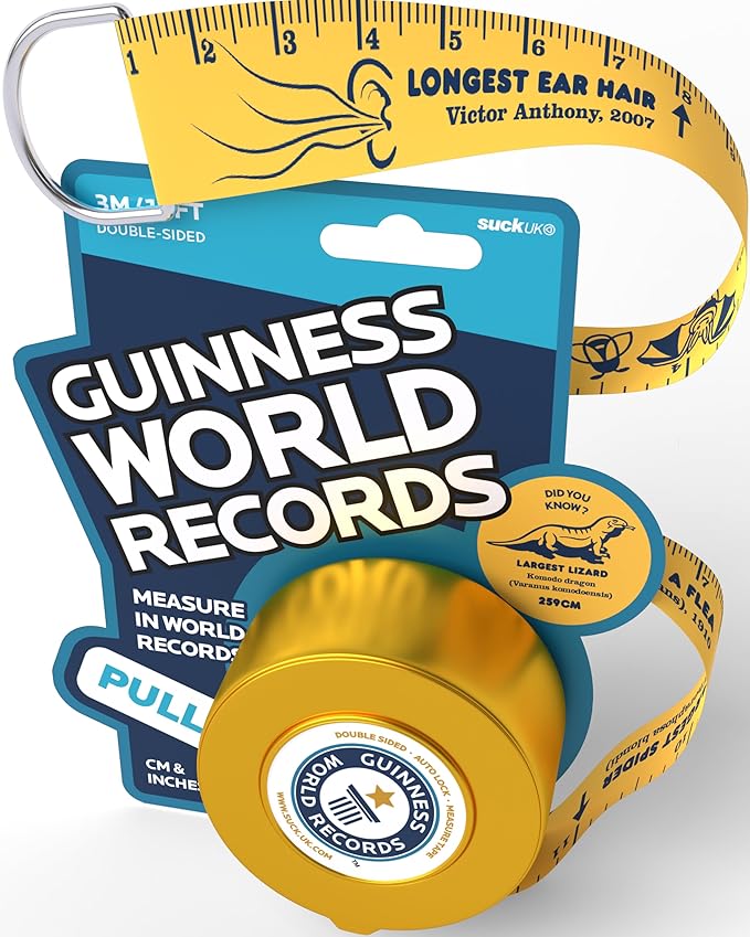 Guinness World Records 2026 | Kids Tape Measure | Funny Measuring Tape | Fun Fact 3m Double Sided | Filled With Silly Facts | Novelty Retractable Tool | Stocking Fillers For Kids | Party Bag Fillers Visit the Suck UK Store
