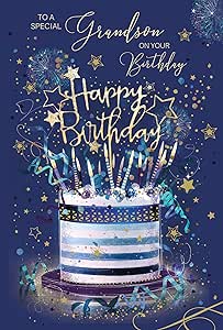 Luxury Grandson Birthday Card Greeting Card -Cake Design From The Grayson Range - Gold Foil Finish and Gold Envelope …