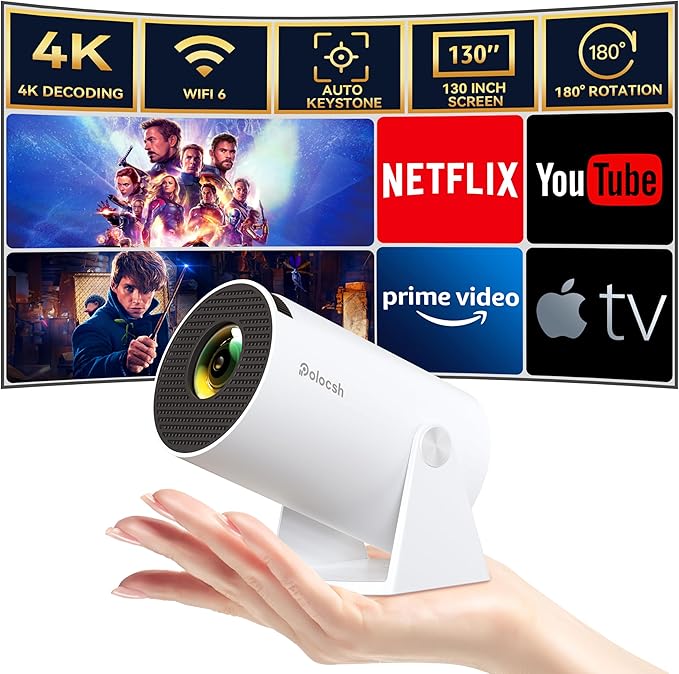 Projector HY300 Pro Mini WiFi6 BT5.2 Portable 4K Full HD1080P Support Keystone Automatic 180° Rotation Outdoor Smart Android OS