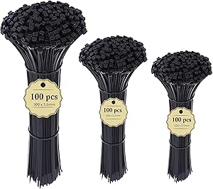 300 Pack Cable Ties Black,(100mm x 2.5, 200mm x 2.5, 300mm x 3.6) Plastic Nylon PA66 Zip Ties for Home Office, Garden, Garage and Workshop, Multipurpose Plastic Tie Wraps Visit the Aunly Store