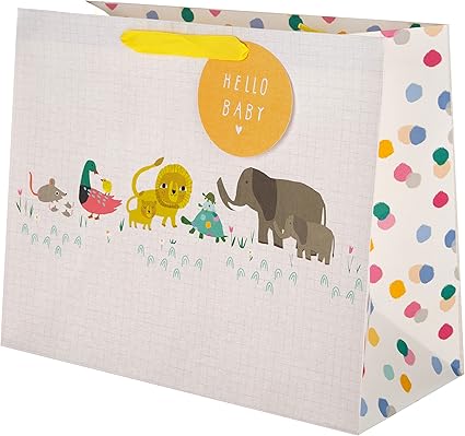 Hallmark New Baby Large Gift Bag for Boy & Girl, Safari Design with Gift Tag