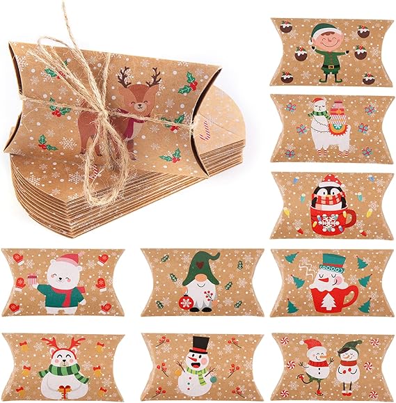 LOKIPA Christmas Small Boxes, 36 Gift Pillow Boxes Candy Jewellery Box for Christmas Party Favor