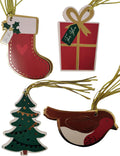 20 Luxury Christmas Tags – Festive Shaped Tags with Gold String – 4 Assorted Designs – Tree, Stocking, Robin & Gift – Blank on Reverse – Eco-Friendly Card – Xmas Wrapping Accessory