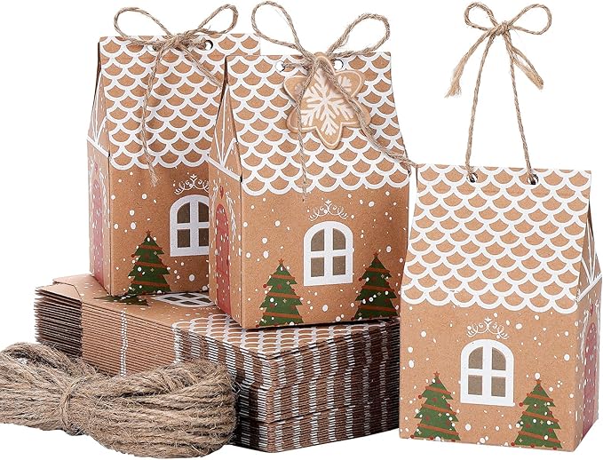 TsunNee Christmas Party Gift Boxes, Kraft Paper Candy Boxes, Christmas Favour Bags, 50 Pieces