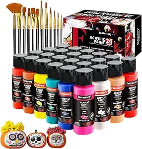 fantastory Acrylic Paint Set 24 Colors (2 oz / 60ml Each), Non Toxic, Non Fading, Waterproof, Acrylic Paint Kit for Artwork & DIY Projects on Canvas, Wood, Glass, Clay, Ceramic [Professional Series]