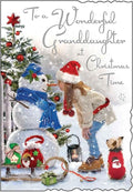 Jonny Javelin Christmas Card for Granddaughter - Jolly Snowman Design - Embossed Foil & Flitter Finish - Festive Christmas Greeting Card to a Wonderful Granddaughter - For Her