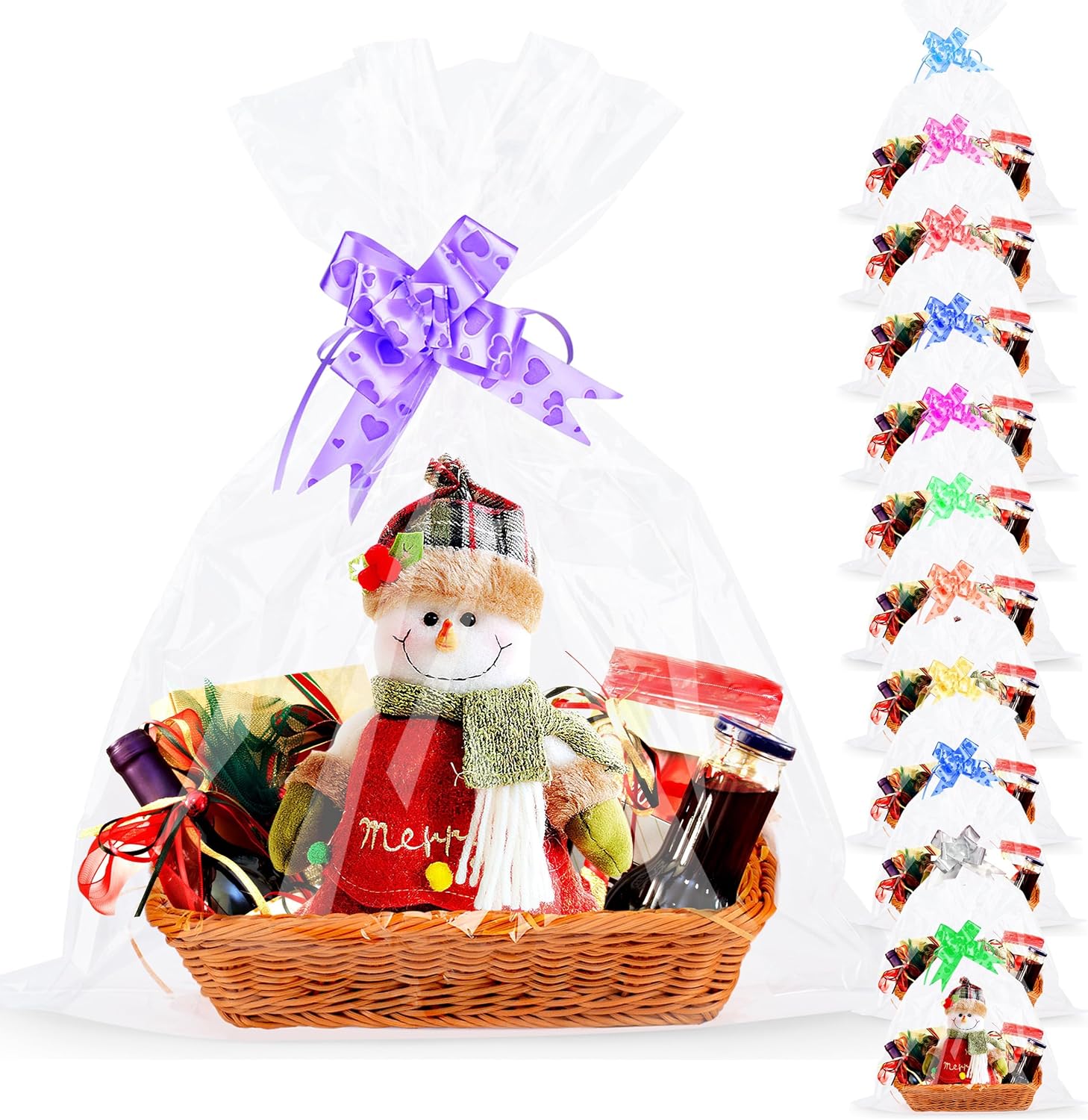 12Pcs Large Cellophane Bags with Pull Bows, AGOBUHE 20.5 x 27.6 Inches Cellophane Wrap for Hampers, Cellophane Wrap bags for Hamper Making Easter Father's Day Gift Presents Packaging