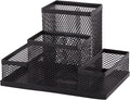 D.RECT Desk Organiser, Pen Holder, Metal Desk Organiser, Office Tray with Memo Holder, Mesh 103 x 154 x 103 mm, Black, (110446)