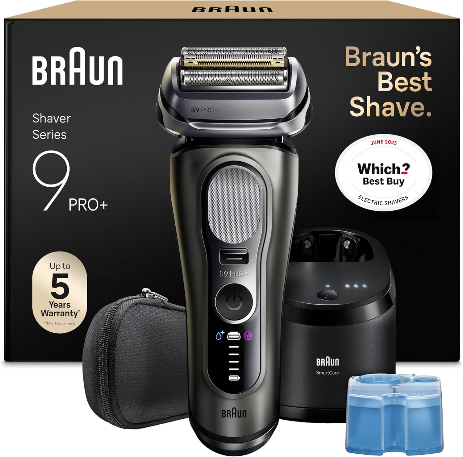 Braun Series 9 PRO+ Electric Shaver for Men, 9665CCE, Graphite - Wet & Dry Electric Razor, 5+1 Ultra Thin Precision Blades, Pro SensoAdapt Technology, 6in1 SmartCare Center, 60 min Runtime