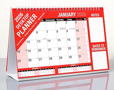 Desk Calendar 2026 One Month to View UK Stand Alone Desk Office Table Calendar Planner