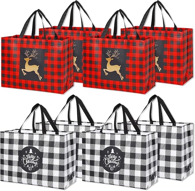 YANGTE 8 Pack Extra Large Christmas Gift Bags Christmas Tote Bags with Handle, Non-Woven Christmas Bags for Gifts Wrapping Xmas Holiday,16.9 * 12.6 * 6.8''