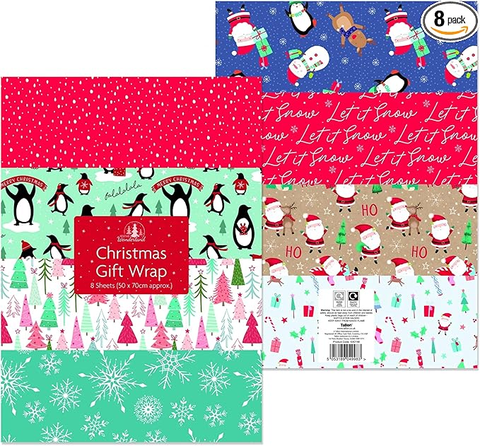 Tallon International Festive Wonderland 8 Sheets of Gift Wrap, Christmas, Multi Coloured