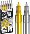 ARTISTRO 6 Gold & Silver Acrylic Paint Pens for Rock Painting, Stone, Ceramic, Glass, Wood, Tire, Fabric, Metal, Canvas - Set of 6 Paint Markers, Water-Based - Extra-Fine Tip