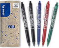 PILOT - FriXion Ball Clicker Erasable Pen - 0.7mm Tip Rollerball - 5 x Assorted Colour Pens - Black, Blue, Red, Green