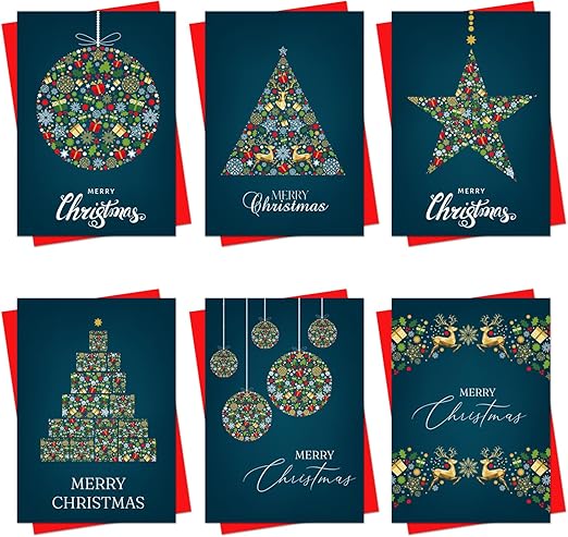 Christmas Cards 2025 30 Pack Xmas Cards Multipack Assortment of Luxury Designs Gold Christmas Tree Star Bauble Style Xmas Cards