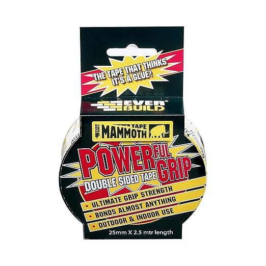 Everbuild Mammoth Powerful Grip Tape – Reinforced Double Sided Tape – Heavy Duty – Clear – 25mm x 2.5m