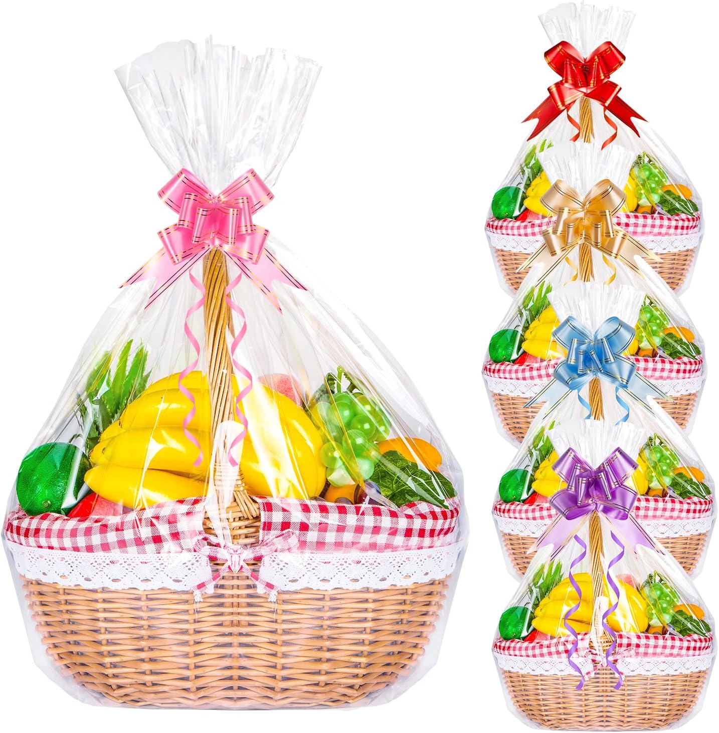 Large Cellophane Hampers Bags With Pull Bows, HCSSZ 10 Pack 20.5 x 27.6 Inches Hamper Basket Gift Bags, Cellophane Wrap bags for Hamper Making Easter Gift Presents Packaging