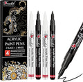 Drawlish Acrylic Paint Pens, Black & White Pen Set of 4 Glass Paint Markers 0.7mm Extra Fine Tip | Ideal for Wood, Fabric, Porcelain, Ceramic, Stone, Rock Painting and more
